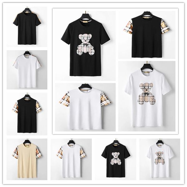 Designer Herren T-Shirts Schwarz Weiß Beige Luxus Klassisch Kariert Patchwork Stickerei 100% Baumwolle Multi Retro Lässig Hip Hop Plus Größe M- 3XL