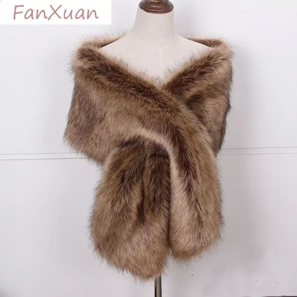 Lenços Faux Fur Mulheres Envolve Longo Tippet de Pelúcia para Mulher Grande Lenço de Luxo Manto Vestido de Festa Fluffy Fur Shawl Poncho Noiva 231115