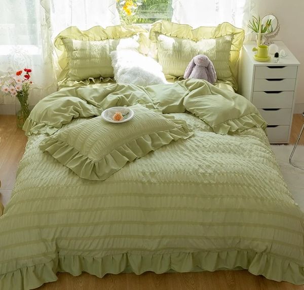 Conjuntos de cama Quarto Seersucker Lace Duvet Cover Set Princesa Bedding Quilt Cover Pillowcase23 Pcs Full Queen King Size Home Bed Roupas 231115