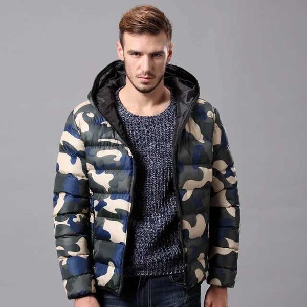 Herren-Daunenparkas, mit Baumwolle gefütterte Daunenjacke für Herren, Camouflage-Militärparka, Camo-Reißverschluss, Kapuzenpullover, Herbstmantel, männlich, Armee-Stil, lässig, Rot, Blau, Grün, J231116