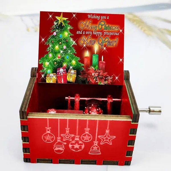 Figurine decorative Carillon a tema rosso di buon Natale che intaglia manovella in legno Regalo di Babbo Natale per i bambini Amico