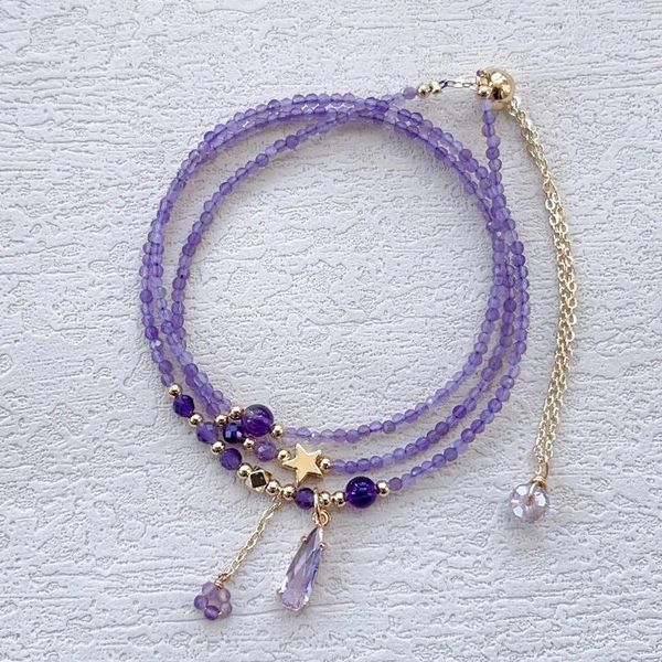 Braccialetti con ciondoli Splendido braccialetto di ametista naturale per le donne Squisita dolcezza Perline di cristallo viola Gioielli Mano di moda di fascia alta