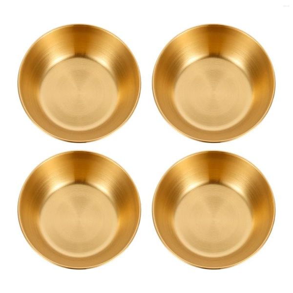 Pratos 4 pcs Tigelas Tibetanas de Aço Inoxidável Oferecendo Água Benta Yoga Meditação Tigela Adoração Utensílio Suprimentos Pratos Dourados