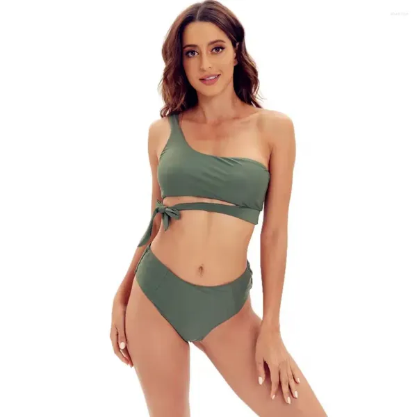 Costumi da bagno da donna 2023 Bikini separato in tinta unita Sexy con tracolla a vita alta Costume da bagno da donna Taglie forti Set da spiaggia estivo Abbigliamento 2XL