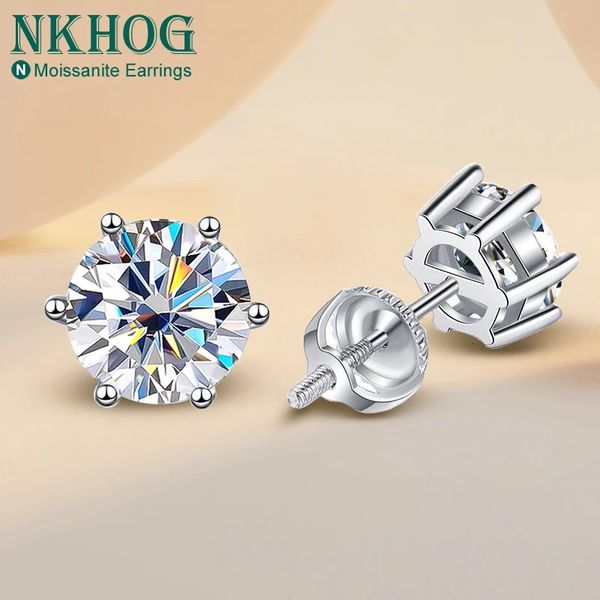 Stud nkhog 0.5-2ct brincos para mulheres 925 prata esterlina d cor vvs laboratório diamante parafuso de volta studs homens luxo jóias finas 231115