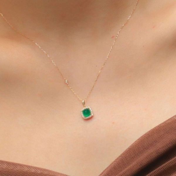 Xiy Collana da donna in oro puro con smeraldo naturale da 0,76 ct, pietra preziosa, pietra naturale, vero diamante