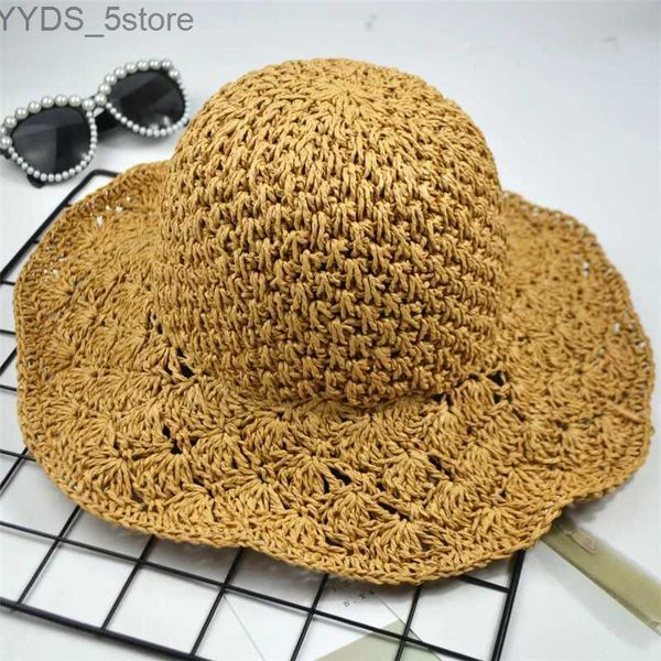 Chapeaux larges Chapeaux de seau Chapeau à large bord femmes nouveau fait à la main Crochet Str pare-soleil casquette été mode pliant dames crème solaire plage visière casquettes H067 YQ231116