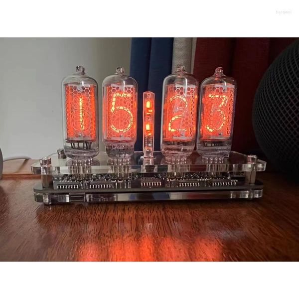 Tischuhren 4-stellige IN-8 Nixie Glow Tube Clock IN8 mit LED-Hintergrundbeleuchtung der Fernbedienung