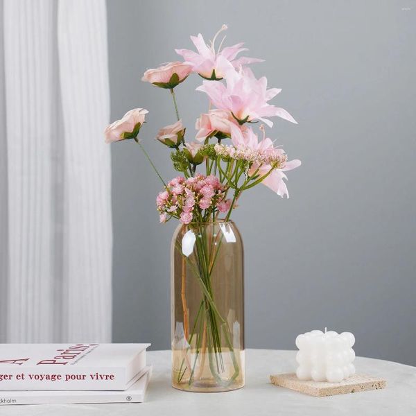 Flores decorativas rosa seda artificial para casa casamento decoração de natal quarto peça central mesa organizar buquê falso