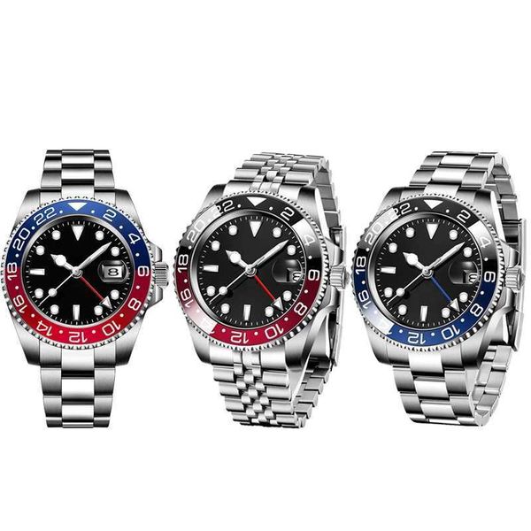 Rolaxs Мужские часы Gmt Часы Pepsi Керамический безель 40 мм Автоматические механические черные циферблаты Модные классические водонепроницаемые сапфировые швейцарские часы из нержавеющей стали YB5O