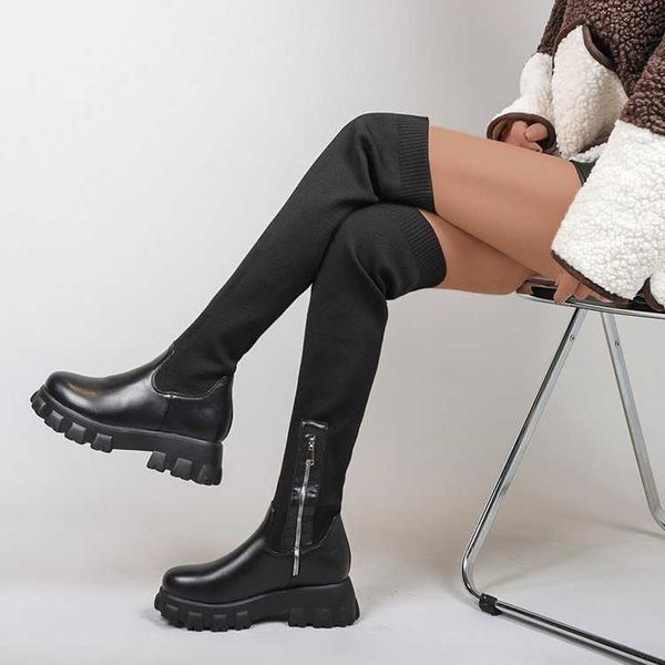 Stiefel Gestrickte Knielange Elastische Stiefel Herbst Winter Neue Aushöhlen Mode Abnehmen Wolle Socken für Frauen