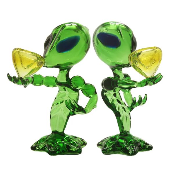 Gesunde Zigarette DA011 Alien Smoking Pipe Bubblers Höhe über Recycler Airflow Glaspfeifen grüne Farbe ZZ