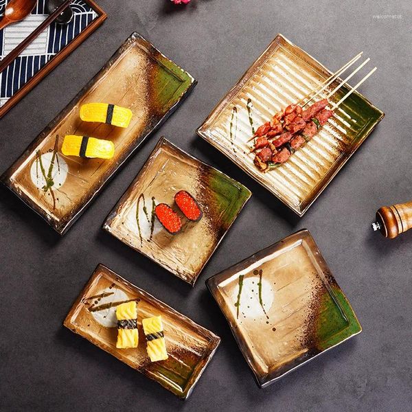 Тарелки 1 шт., ресторанная тарелка для суши, керамическая тарелка для творчества, японская прямоугольная бытовая посуда El