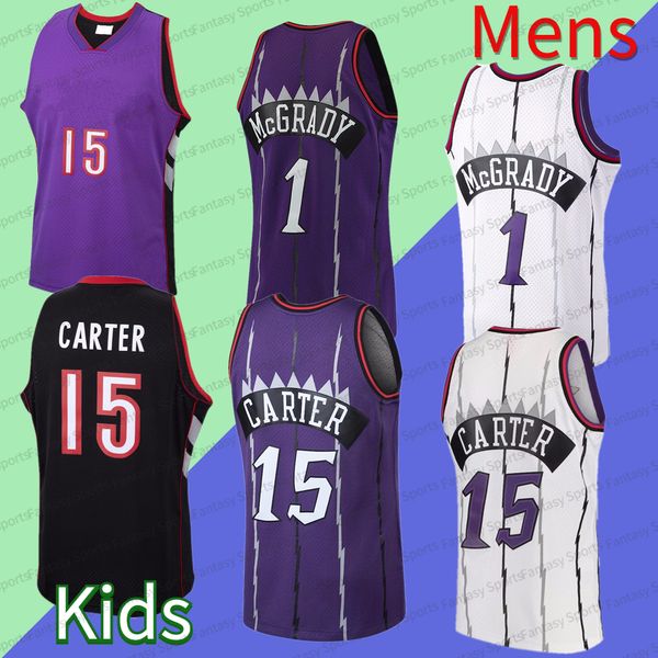 Retro Vince Carter Carter Gençlik Forması Basketbol Tracy McGrady Mor Beyaz Dikişli Forma Erkek Çocuklar Carter Gömlek 1997-98 1998-99 Klasikler Vintage