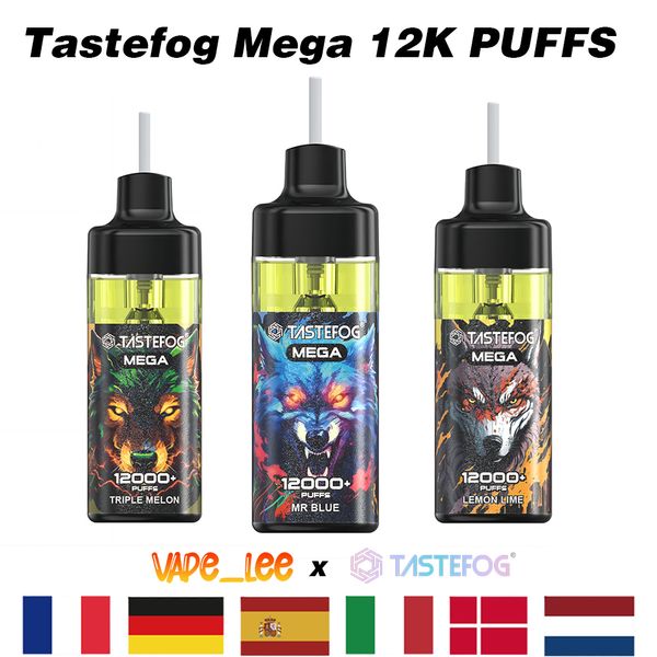 Original Tastefog MEGA 12000 Puff 12k puffs Caneta Vape descartável 2% 20ml líquido 650mAh recarregável RGB luz 12 sabores Navio por atacado em um dia