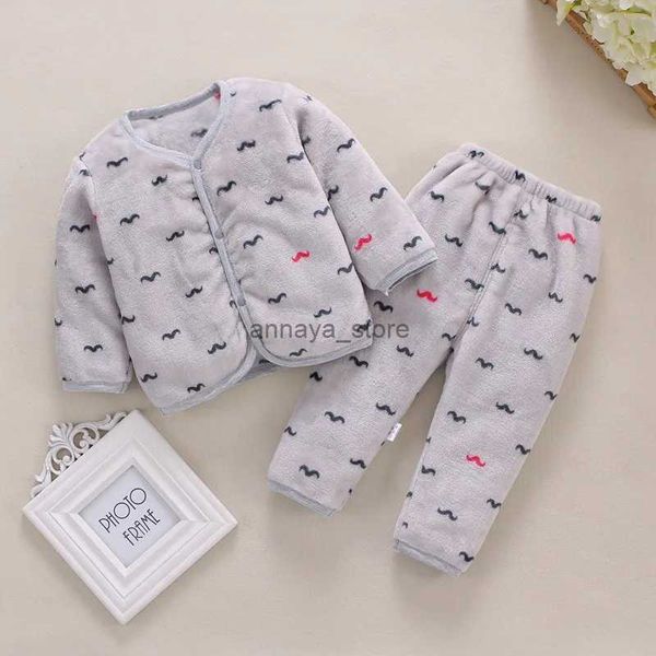 Strampler Kinderbekleidung Sets Nachtwäsche für Neugeborene Herbst Winter Baby Jungen Mädchen Warm Dickes Fleece 2 Stück Homewear Kinder 3-24 MonateL231116