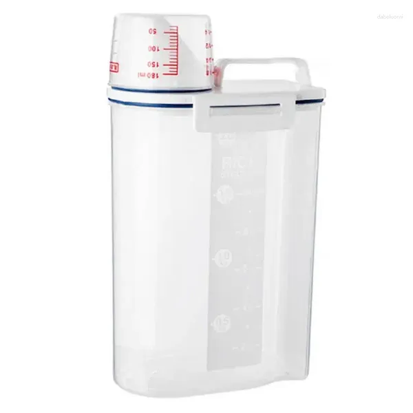 Garrafas de armazenamento Caixa de arroz Caixa de 10 kg Recipiente de plástico montado na parede e organizador com copo de medição para restaurante doméstico