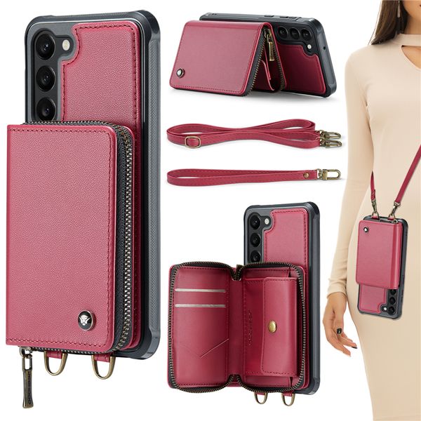 Pulseira Zipper Folio Vogue Capa para iPhone 14 13 12 11 Pro Max Samsung Galaxy S23 Ultra S22 S21 Plus RFID bloqueando slots de múltiplas cartões