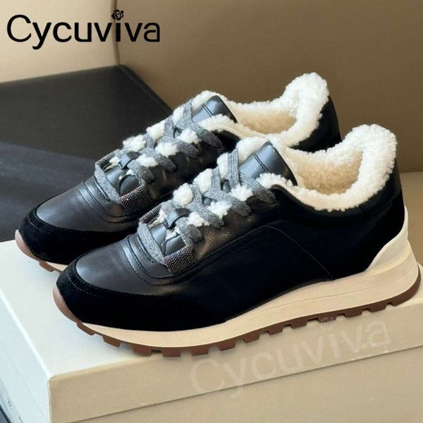 Inverno de lã plana sapatos casuais mulheres camurça couro rendas até tênis senhoras plataforma caminhada neve tornozelo botas designer marca sapatos