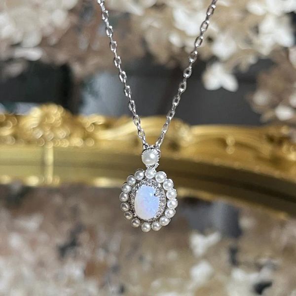 Anhänger Halsketten Sparkle Opal Perlenkette für Frau Mädchen Elegante Verlobungsschmuck Accessoires Mondlicht Vintage Choker Geschenk Sie