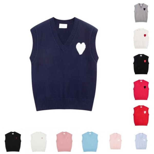 Amis Vest Ärmelloser Pullover mit V-Ausschnitt Paris Fashion Strickpullover High Street Sweat Winter Am i Heart Coeur Love Jacquard Amisweater Zqyj