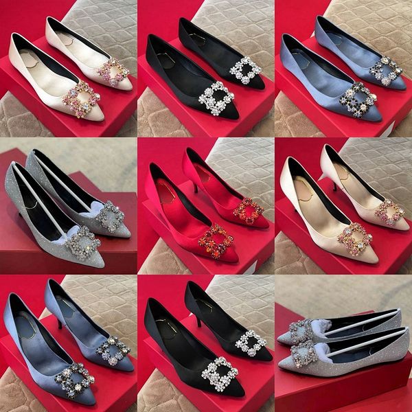 Scarpe eleganti con strass di seta scarpe firmate di lusso superiore tacchi alti a punta sexy scarpe da sposa con tacco basso in pelle da donna scarpe classiche da festa all'aperto scarpe basse di moda