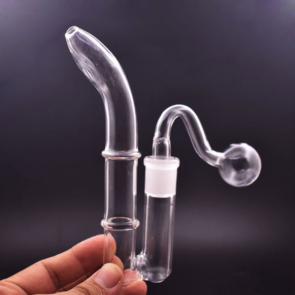 2 Stück schwere Glaspfeife Bubbler Wasserpfeifen J-Shisha-Adaptergriff Rauchpfeifen Mini-Wasserbong mit 14 mm männlichem Ölbrennerrohr