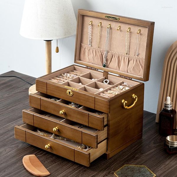 Astucci per gioielli Organizer per scatole Accessori in legno in stile cinese Conservazione Grande vintage retrò ad alta capacità Lussuoso legno massello