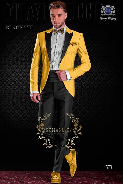 Ternos masculinos Blazers Szmanlizi Trajes masculinos italiano Slim Fit Gold Satin Smoking Groom One Button Mens/Party Wedding for Men