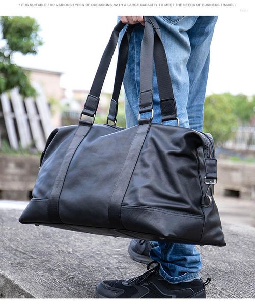 Borsoni Luufan Borsa da viaggio in vera pelle da uomo Strato superiore in pelle bovina Borsone da viaggio d'affari di grande capacità Borsa da viaggio per il fine settimana