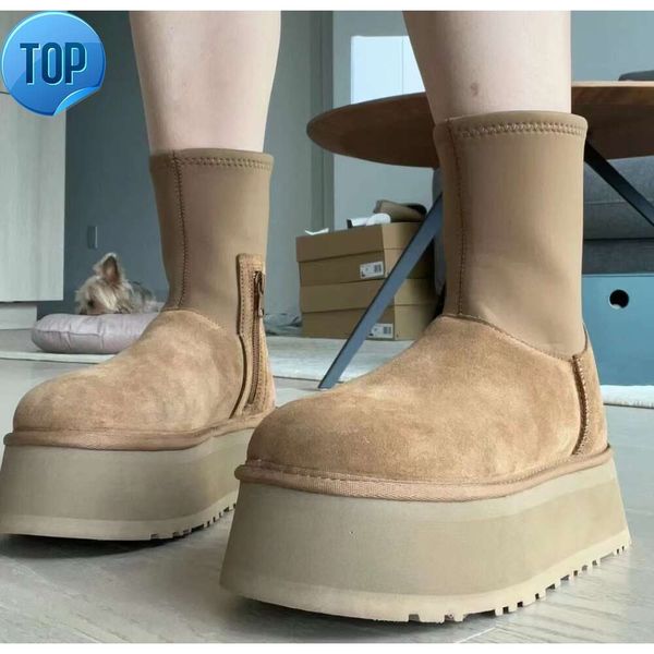 Классические зимние женские ботинки Dipper Boot, новые эластичные тонкие ботинки с модными и универсальными боковыми молниями, плюшевые туфли из плотного хлопка 1144031-CHEG