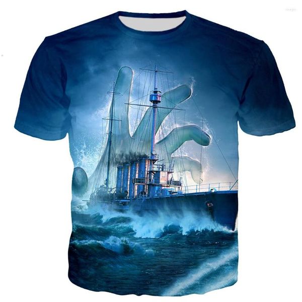 Magliette da uomo Estate 3D Cool Warship Maglietta Stampata Uomo Donna Casual Stile Hip Hop Oversize Bello Tops Tees Manica corta Abbigliamento Ragazzi