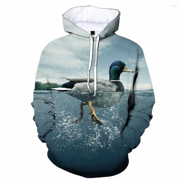 Herren Hoodies Frühlingsmode Herren 3D Hoodie Bedruckte Entenjagd und Damen Casual Langarm Top