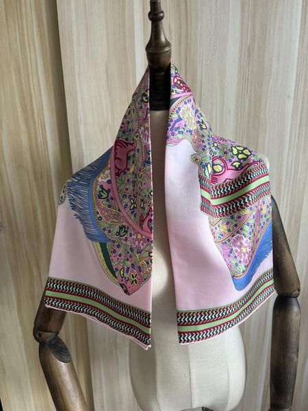 Eşarplar 2023 Varış Moda Markası Pembe İpek Eşarp 90 cm Kare Şal Twill Wrap Kadınlar İçin Lady Hicab