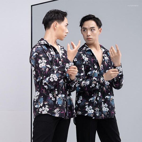 Stage Wear 2023 Male Latin Dance Shirt ChaCha Rumba Kleidung Langarm Praxis Sanba Performance Kostüm DL10360