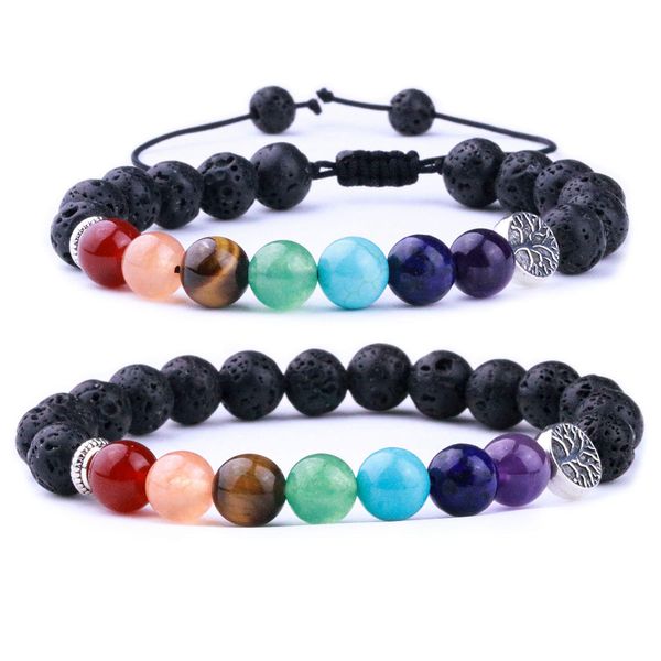 Charme pulseiras pedra natural 7 chakra preto lava árvore da vida tecer charme pulseiras aromaterapia óleo essencial difusor sutiã dhgarden dhkkf