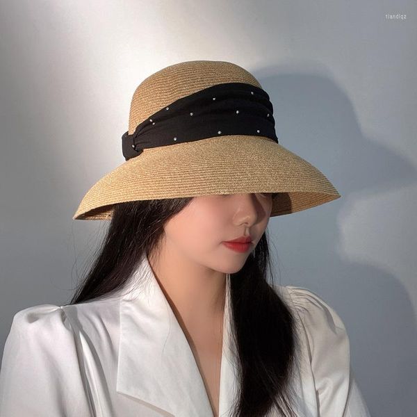 Chapéus de aba larga 2023 Mulheres da primavera Fluppy Bucket Bucket Moda Sombrero Panamá Hombre Bowknot Sun Capinha de verão de alta qualidade