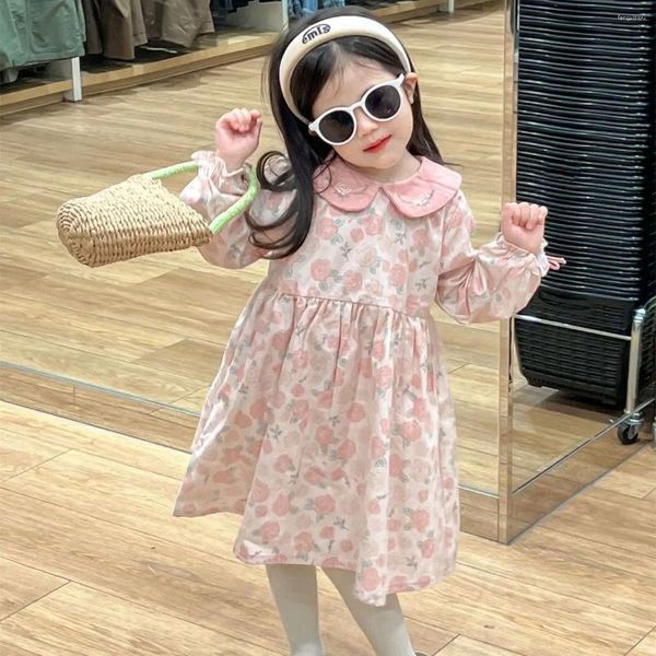 Mädchen Kleider 2023 Herbst Baby Rosa Langarm Kleid Mit Kragen Kleine Prinzessin Mode Kinder Kleidung Kinder Casual Kleid