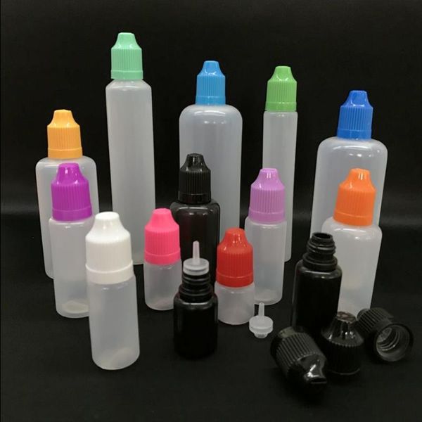 Renkli Plastik Şişeler 3ml 5ml 10ml 15ml 20ml 30ml 50ml 60ml 100ml 120ml E Sıvı damlacık şişeleri uzun ince uçlu kurcalama kapakları DNPHS