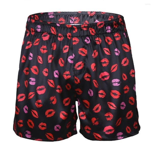 Cuecas masculinas moda lábio impressão clássico macio boxer shorts leve solto esportes lounge calças curtas