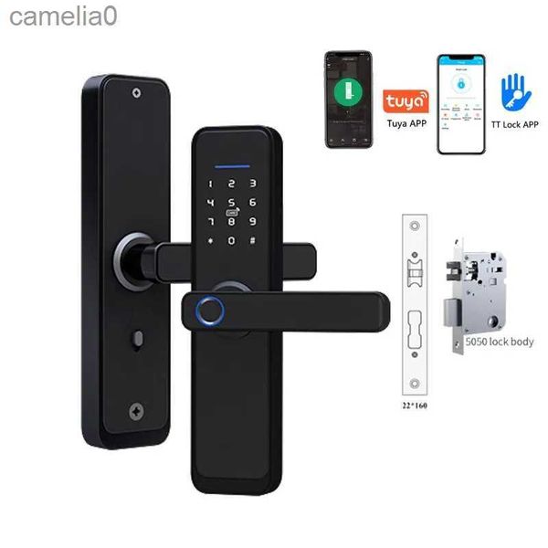 Smart Lock Tuya / TT Lock Opzionale Smart Fingerprint Door Lock Serratura elettrica digitale con manico lungo Antifurto di sicurezza per la casa HotelL231116