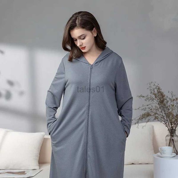 Feminino sleep lounge outono cor sólida pijamas femininos macacões com capuz sleepwear nighties zíper manga longa macacão pijama homewear zln231116