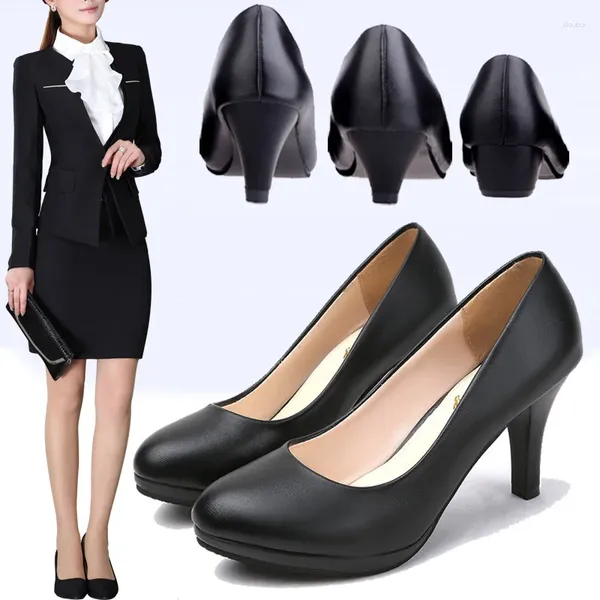 Sapatos de vestido feminino formal preto salto alto 3cm 5cm 8cm 2023 mulheres profissionais trabalho couro senhoras tripulação bombas zapatos de mujer