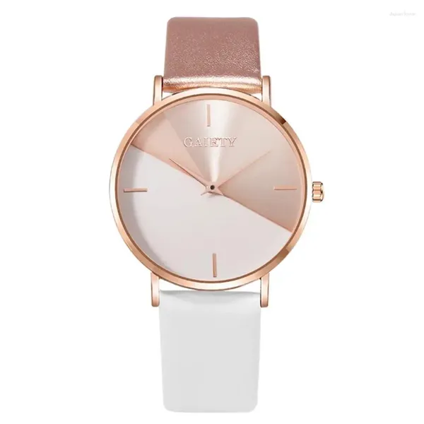 Relógios de pulso mulheres relógios couro rosa vestido de ouro feminino relógio design relógio contraste simples moda senhoras 2023
