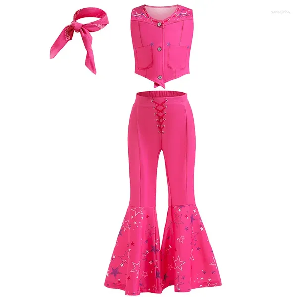 Set di abbigliamento 4-12 anni Cosplay Ragazze senza maniche Moda Top pantaloni attillati Silenziatore 3 pezzi Abiti per feste in costume