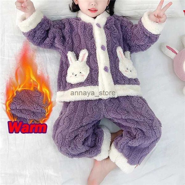 Pijama Sonbahar Kış Kış Çocukları Placwear Bebek Pijamalar Set Kalın Pazen Polar Çocuk Uykaşırı 2 PCS Setleri Sıcak Ev Takımları Çocuklar Elbise 231116