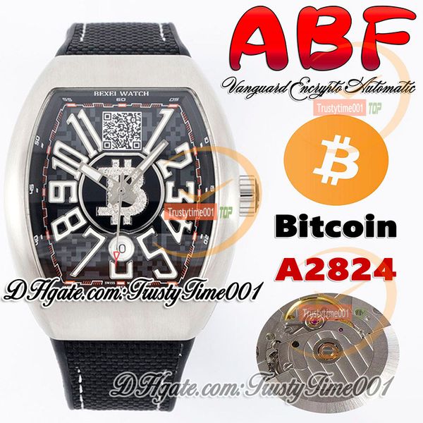 ABF Vanguard Encrypto V45 A2824 Автоматические мужские часы из нержавеющей стали с черным циферблатом и адресом кошелька для биткойнов Нейлоновый резиновый ремешок Super Edition Trustytime001Часы