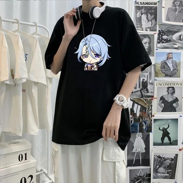 Homens Camisetas Anime Genshin Impact Cartoon Kamisato Ayato Head Poster Camisa Casual Manga Curta Verão Tops Unissex Kawaii Harajuku Camisetas