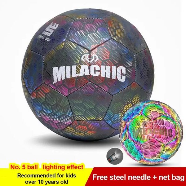 Bolas brilham no futebol escuro bolas luminosas holográficas brilhantes bola de futebol ao ar livre brinquedos câmera flash reflexivo bola croma 231115