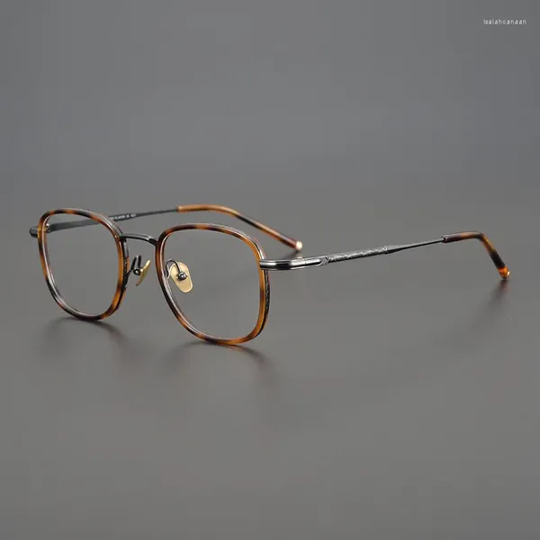 Оправы для солнцезащитных очков, высококачественные японские дизайнерские черепаховые очки ручной работы из чистого титания, колокольчик, резной стиль, легкая круглая полная рамка в стиле ретро